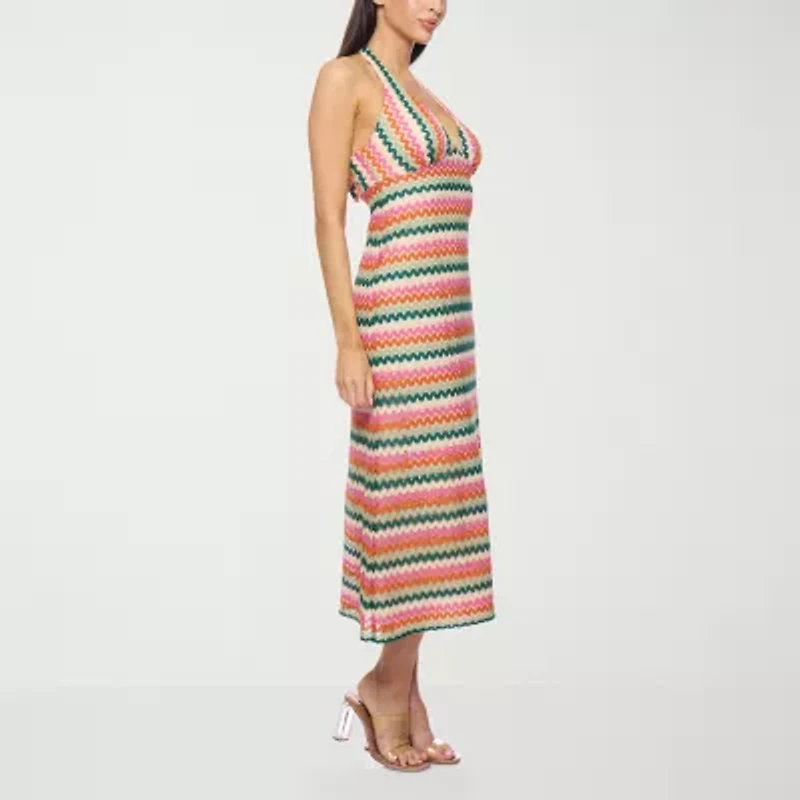Premier Amour Crochet Womens Sleeveless Chevron Midi Fit + Flare Dress