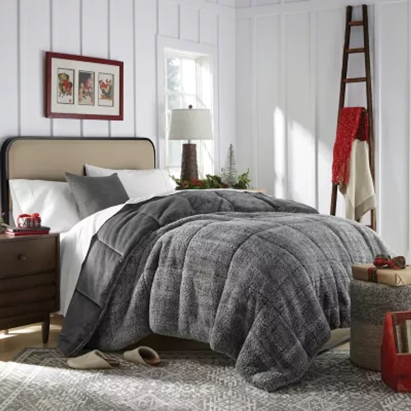 North Pole Trading Co. Solid Faux Mink To Sherpa Reversible Comforter