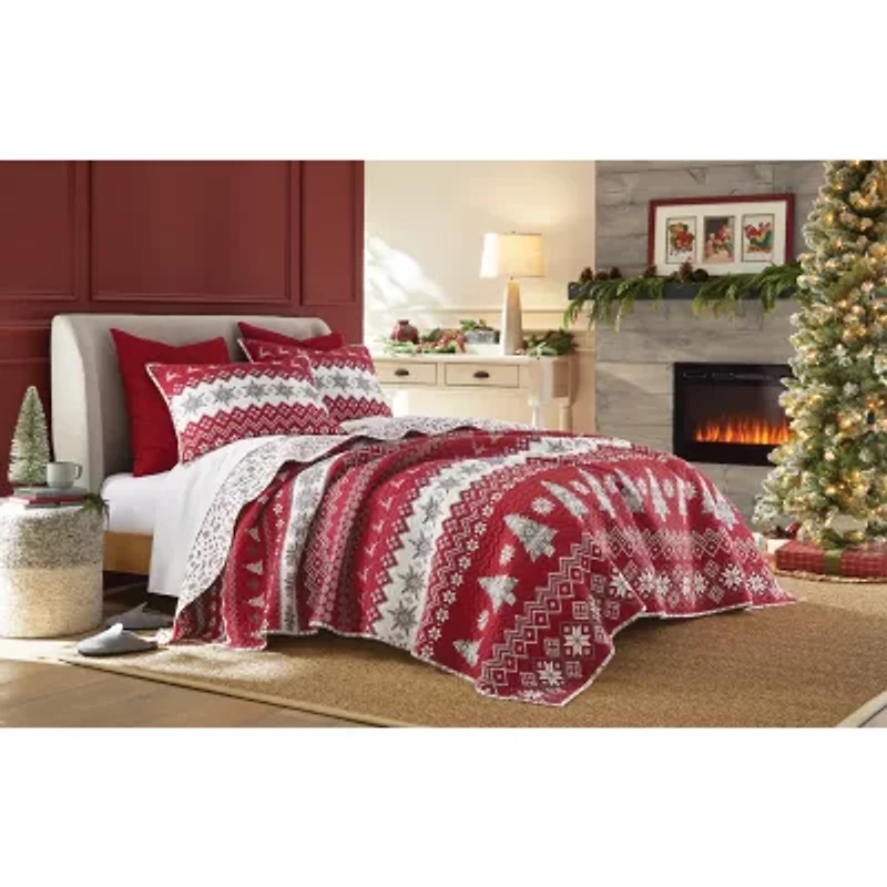 North Pole Trading Co. Holiday Novelty Stripe Quilt Set