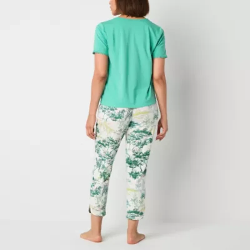 Liz Claiborne Womens V-Neck Short Sleeve 2-pc. Pajama Sets