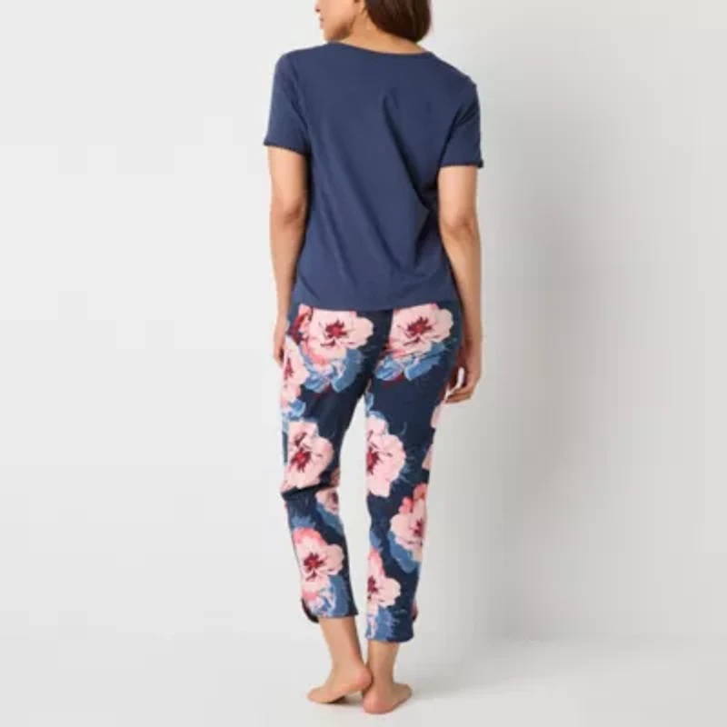 Liz Claiborne Womens V-Neck Short Sleeve 2-pc. Pajama Sets