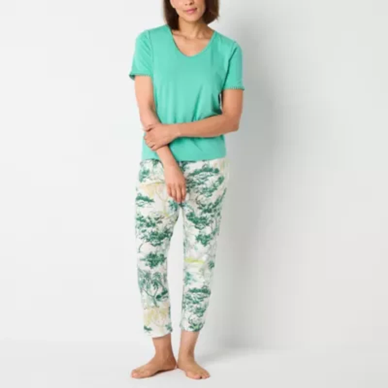 Liz Claiborne Womens V-Neck Short Sleeve 2-pc. Pajama Sets