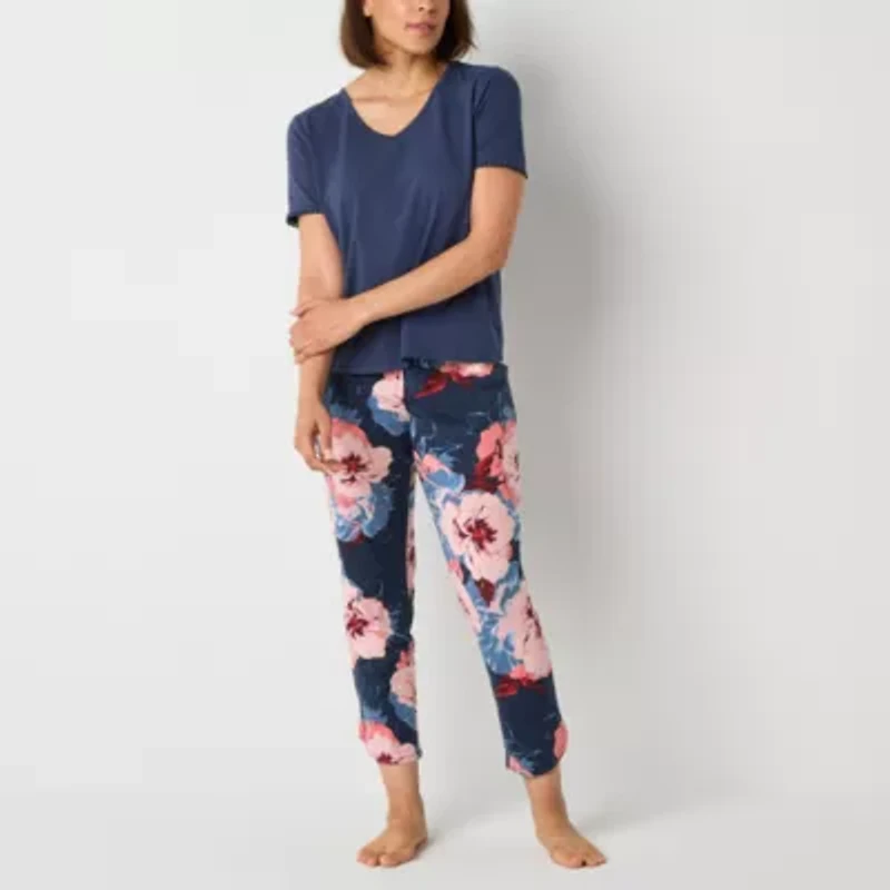 Liz Claiborne Womens V-Neck Short Sleeve 2-pc. Pajama Sets