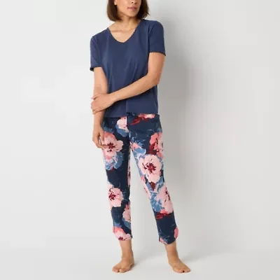 Liz Claiborne Womens V-Neck Short Sleeve 2-pc. Pajama Sets