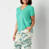 Liz Claiborne Womens V-Neck Short Sleeve 2-pc. Pajama Sets