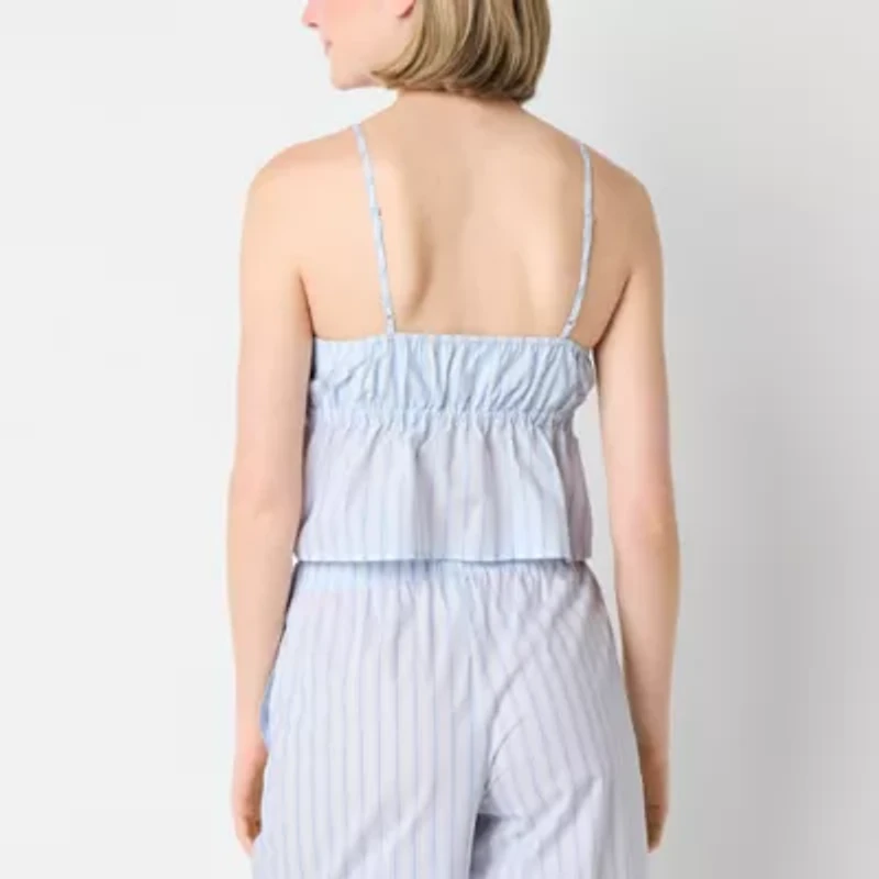 Arizona Body Womens Poplin V Neck Sleeveless Juniors Pajama Top