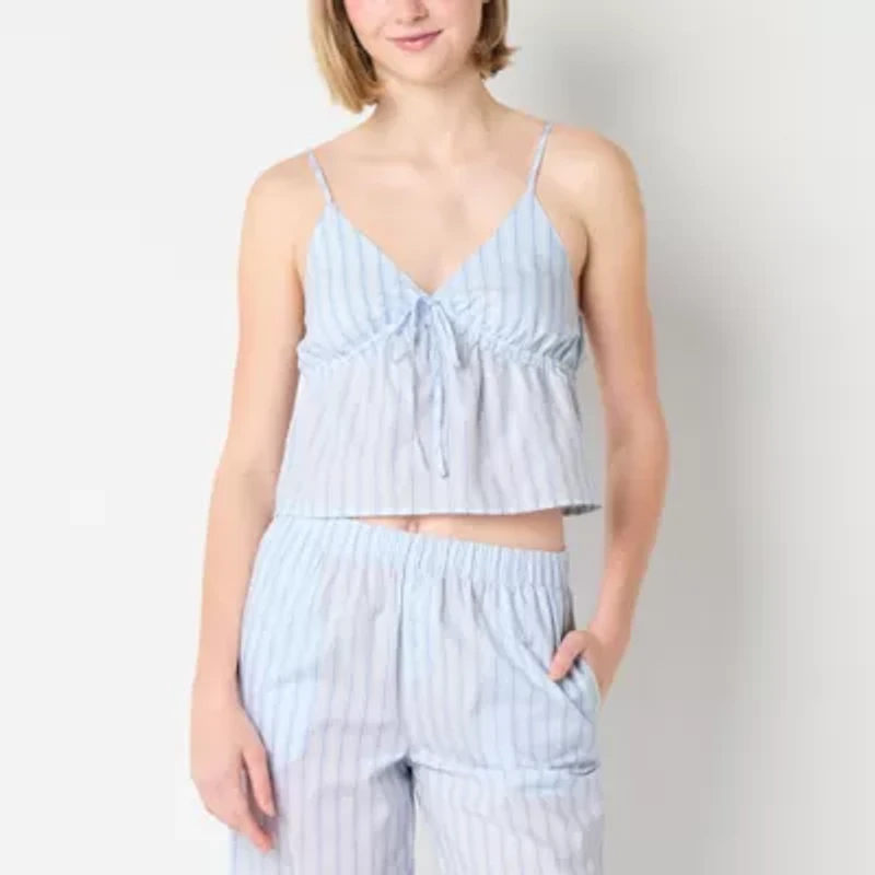Arizona Body Womens Poplin V Neck Sleeveless Juniors Pajama Top