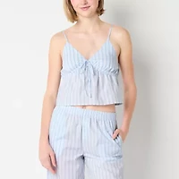 Arizona Body Womens Poplin V Neck Sleeveless Juniors Pajama Top
