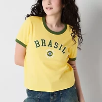 Brazil Ringer Tee Womens Crew Neck Short Sleeve Regular Fit Juniors Graphic T-Shirt