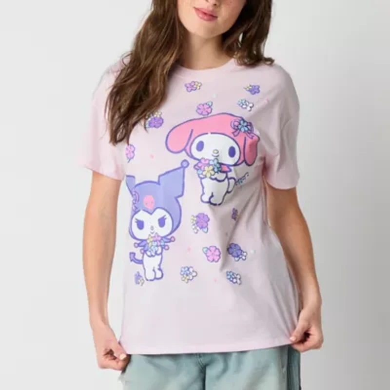 My Melody And Kuromi Boyfriend Womens Crew Neck Short Sleeve Loose Fit Hello Kitty Juniors Graphic T-Shirt