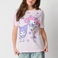 My Melody And Kuromi Boyfriend Womens Crew Neck Short Sleeve Loose Fit Hello Kitty Juniors Graphic T-Shirt