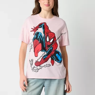 Juniors Womens Crew Neck Short Sleeve Spiderman Graphic T-Shirt