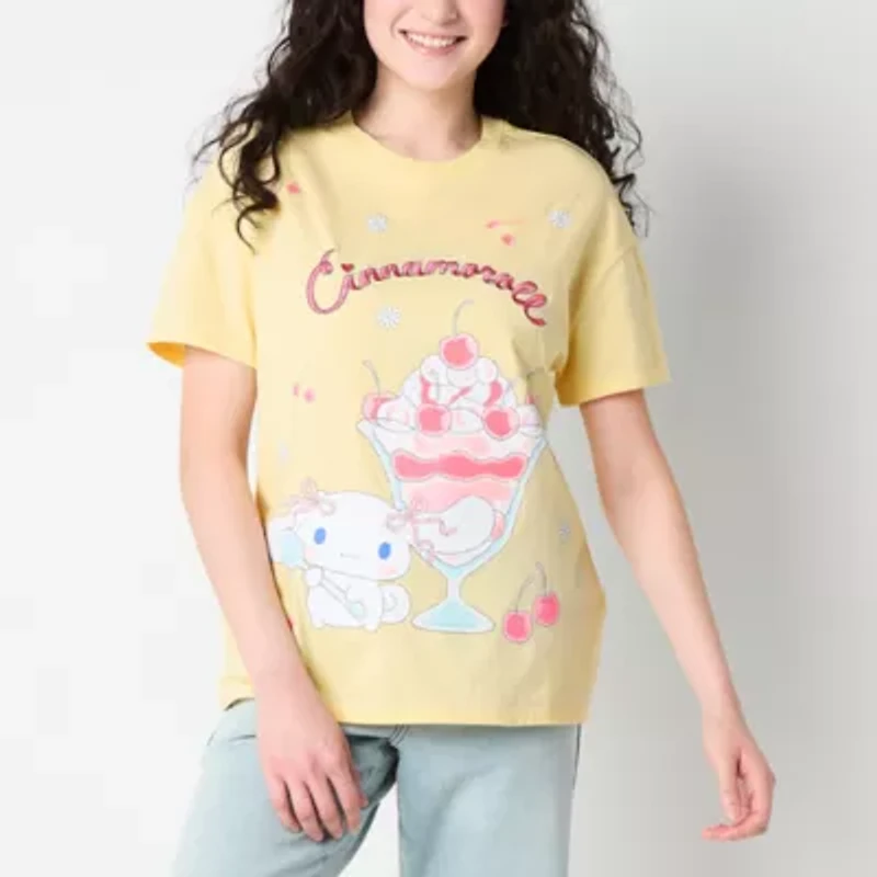Cinnamoroll Boyfriend Tee Womens Crew Neck Short Sleeve Regular Fit Hello Kitty Juniors Graphic T-Shirt
