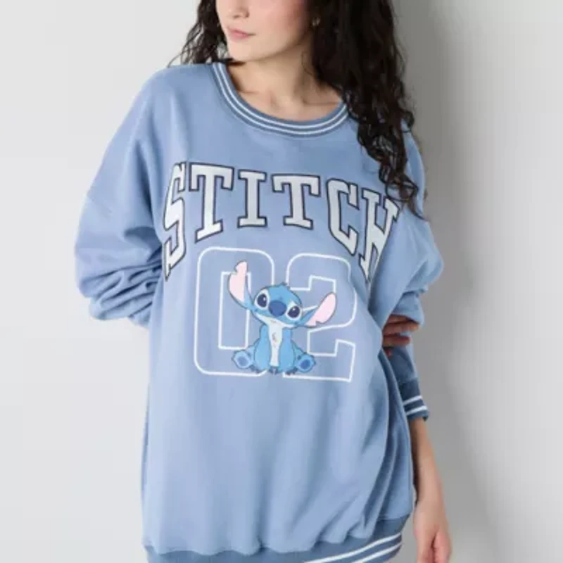 Womens Crew Neck Long Sleeve Lilo & Stitch Juniors Sweatshirt