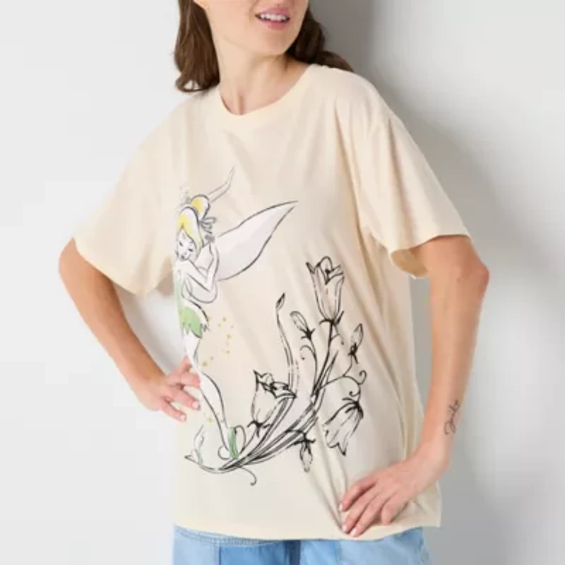 Tinkerbell Boyfriend Tee Womens Crew Neck Short Sleeve Oversized Tinker Bell Juniors Graphic T-Shirt