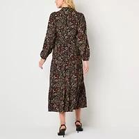 Jessica Howard Womens Long Sleeve Paisley Midi Fit + Flare Dress