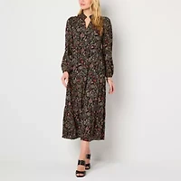 Jessica Howard Womens Long Sleeve Midi Paisley Shift Dress