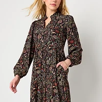 Jessica Howard Womens Long Sleeve Paisley Midi Fit + Flare Dress