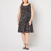 Danny & Nicole Womens Leaf Jacket Dress Plus