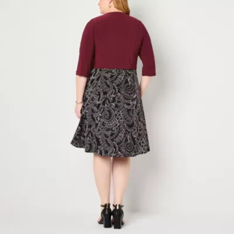Danny & Nicole Womens Leaf Jacket Dress Plus