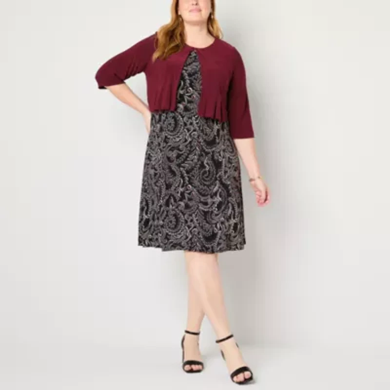 Danny & Nicole Womens Leaf Jacket Dress Plus