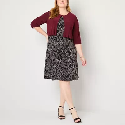 Danny & Nicole Womens Leaf Jacket Dress Plus
