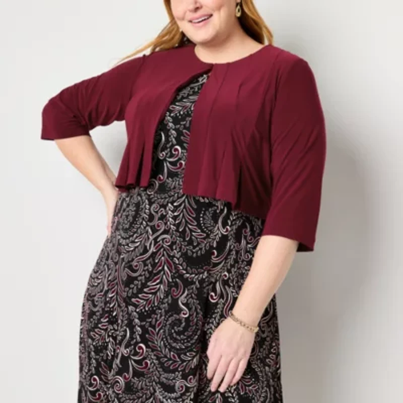 Danny & Nicole Womens Leaf Jacket Dress Plus
