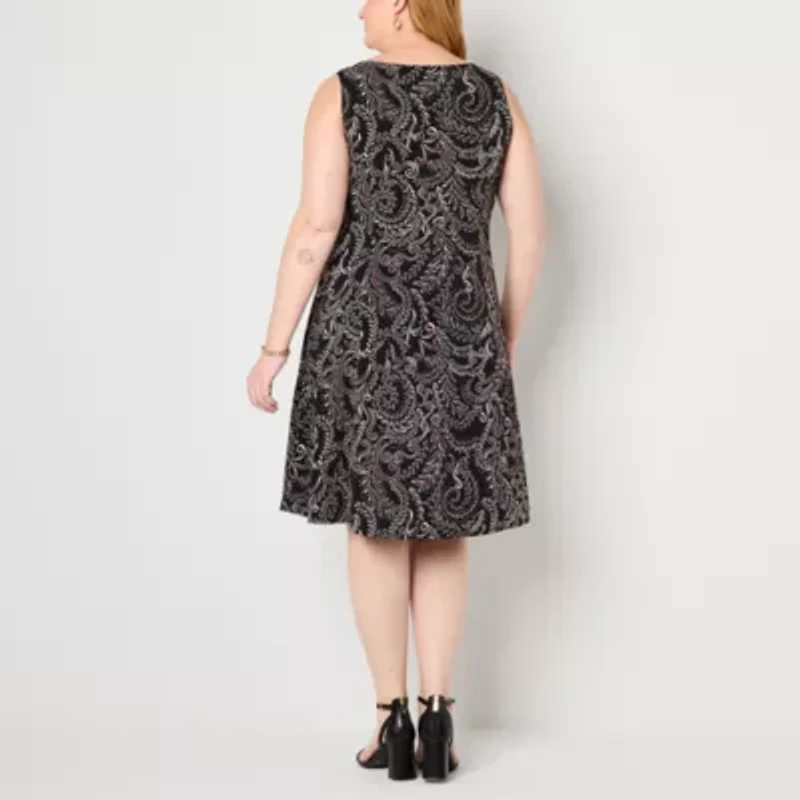 Danny & Nicole Womens Leaf Jacket Dress Plus