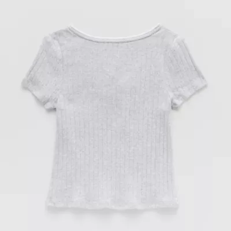 Eyeshadow Big Kid Girls Square Neck Short Sleeve Embroidered T-Shirt