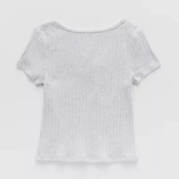 Eyeshadow Big Kid Girls Square Neck Short Sleeve Embroidered T-Shirt