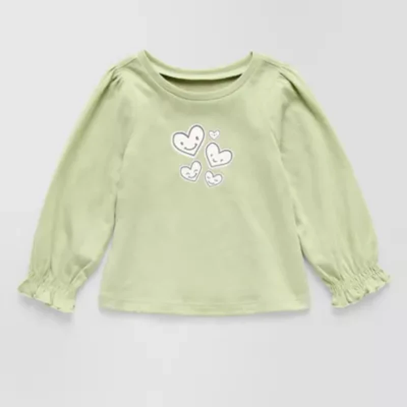 Okie Dokie Baby Girls Round Neck Long Sleeve Graphic T-Shirt