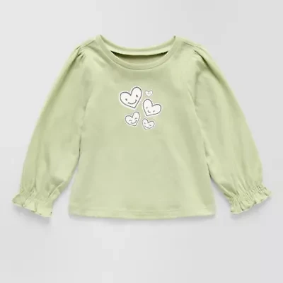 Okie Dokie Baby Girls Round Neck Long Sleeve Graphic T-Shirt