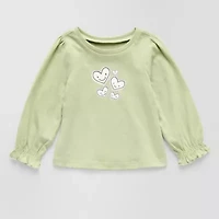 Okie Dokie Baby Girls Round Neck Long Sleeve Graphic T-Shirt