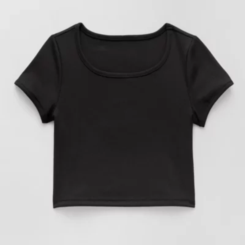 Xersion Ribbed Little & Big Kid Girls Scoop Neck Short Sleeve Active T-Shirt