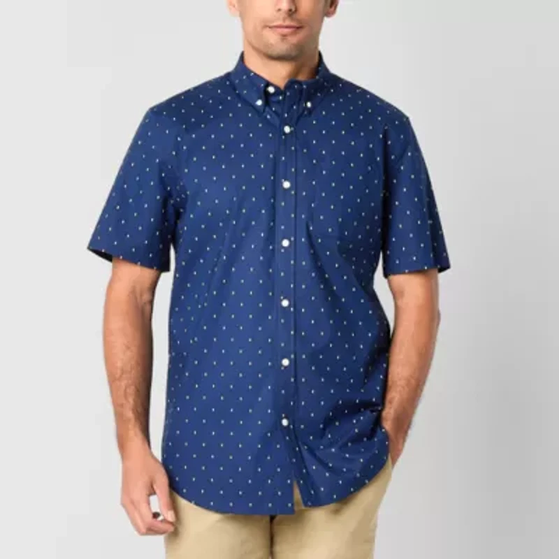 St. John's Bay Everyday Stretch Mens Short Sleeve Classic Fit Button-Down Shirt
