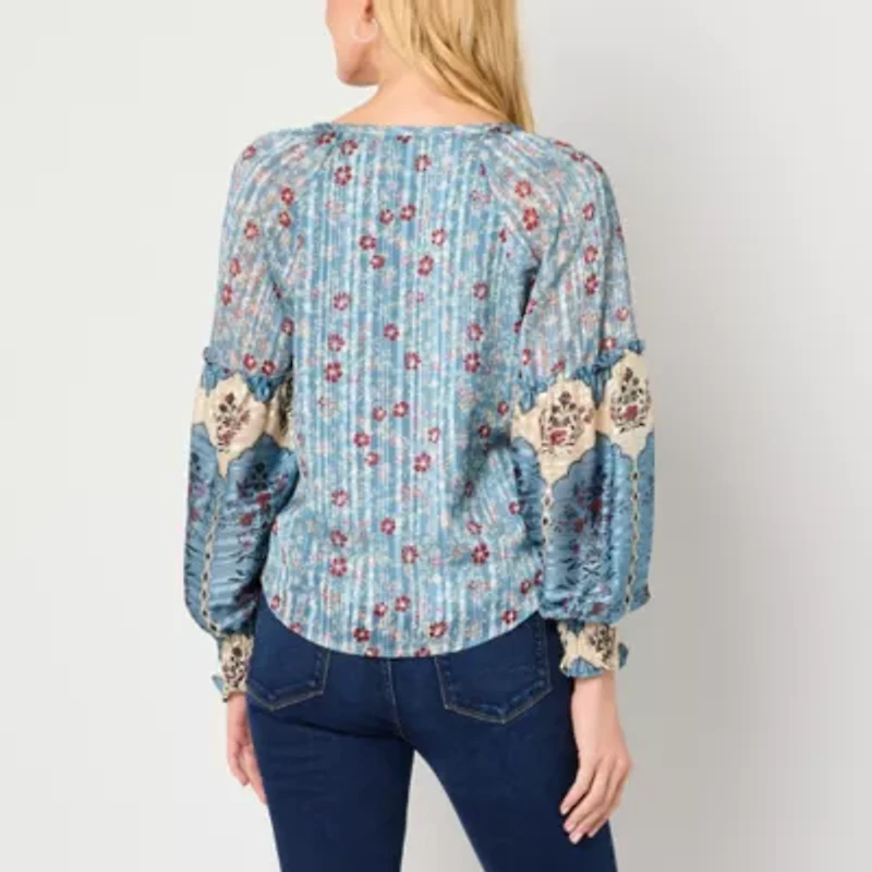 Frye and Co. Womens Split Tie Neck Long Sleeve Blouse