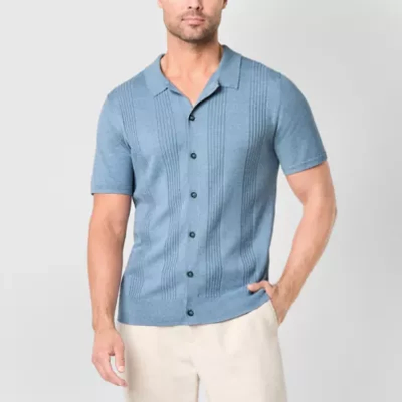 Stafford Mens Short Sleeve Button Open Front Cardigan