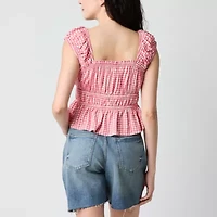 Arizona Womens Juniors Straight Neck Peplum Top