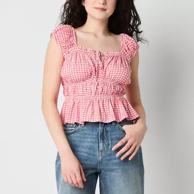 Arizona Womens Juniors Straight Neck Peplum Top