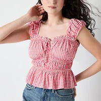 Arizona Womens Juniors Straight Neck Peplum Top
