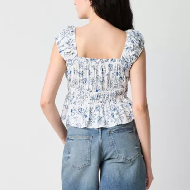 Arizona Womens Straight Neck Peplum Top Juniors
