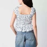 Arizona Womens Straight Neck Peplum Top Juniors