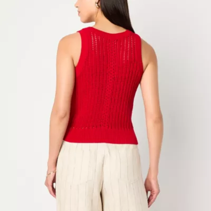 Worthington Womens Crew Neck Sleeveless Pullover Sweater