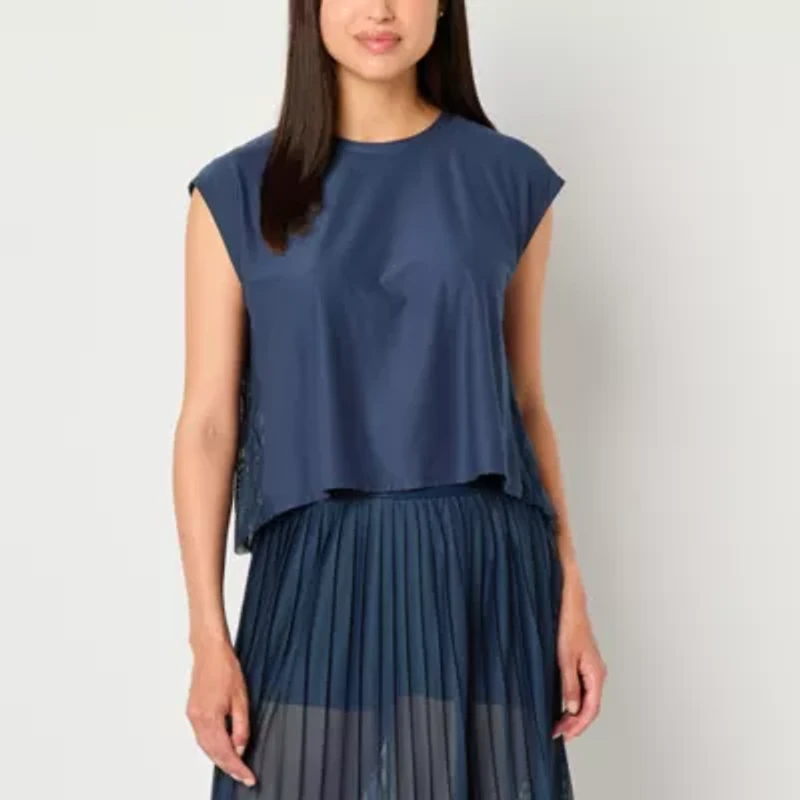 Xersion Womens Pleated Crew Neck Sleeveless T-Shirt