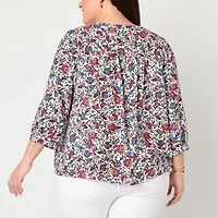 St. John's Bay Womens Split Crew Neck 3/4 Sleeve Plus Blouse