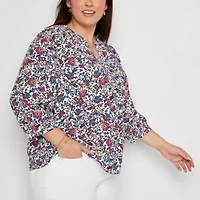 St. John's Bay Womens Plus Split Crew Neck 3/4 Sleeve Blouse