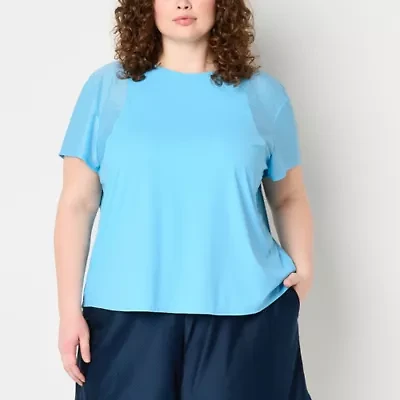 Xersion Womens Mesh Round Neck Short Sleeve T-Shirt Plus