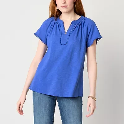 St. John's Bay Womens Split Crew Neck Short Sleeve Tall Blouse