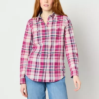 St. John's Bay Womens Tall Cuffed Long Sleeve Regular Fit Button-Down Shirt