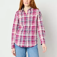 St. John's Bay Womens Tall Cuffed Long Sleeve Regular Fit Button-Down Shirt